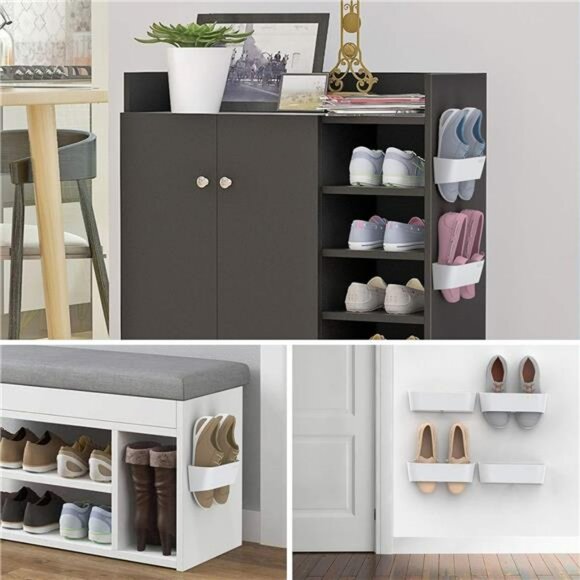 Wall Mounted Shoe Rack Set Door Shoe Organizer Holder for Sneakers Heels Sandals - Picture 3 of 7